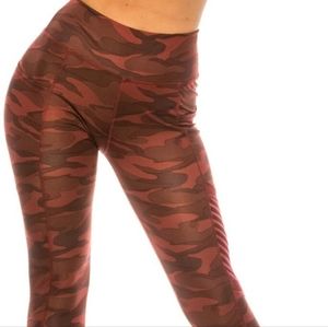 Camo Burgundy w/side mesh pocket, high waist leggings.
